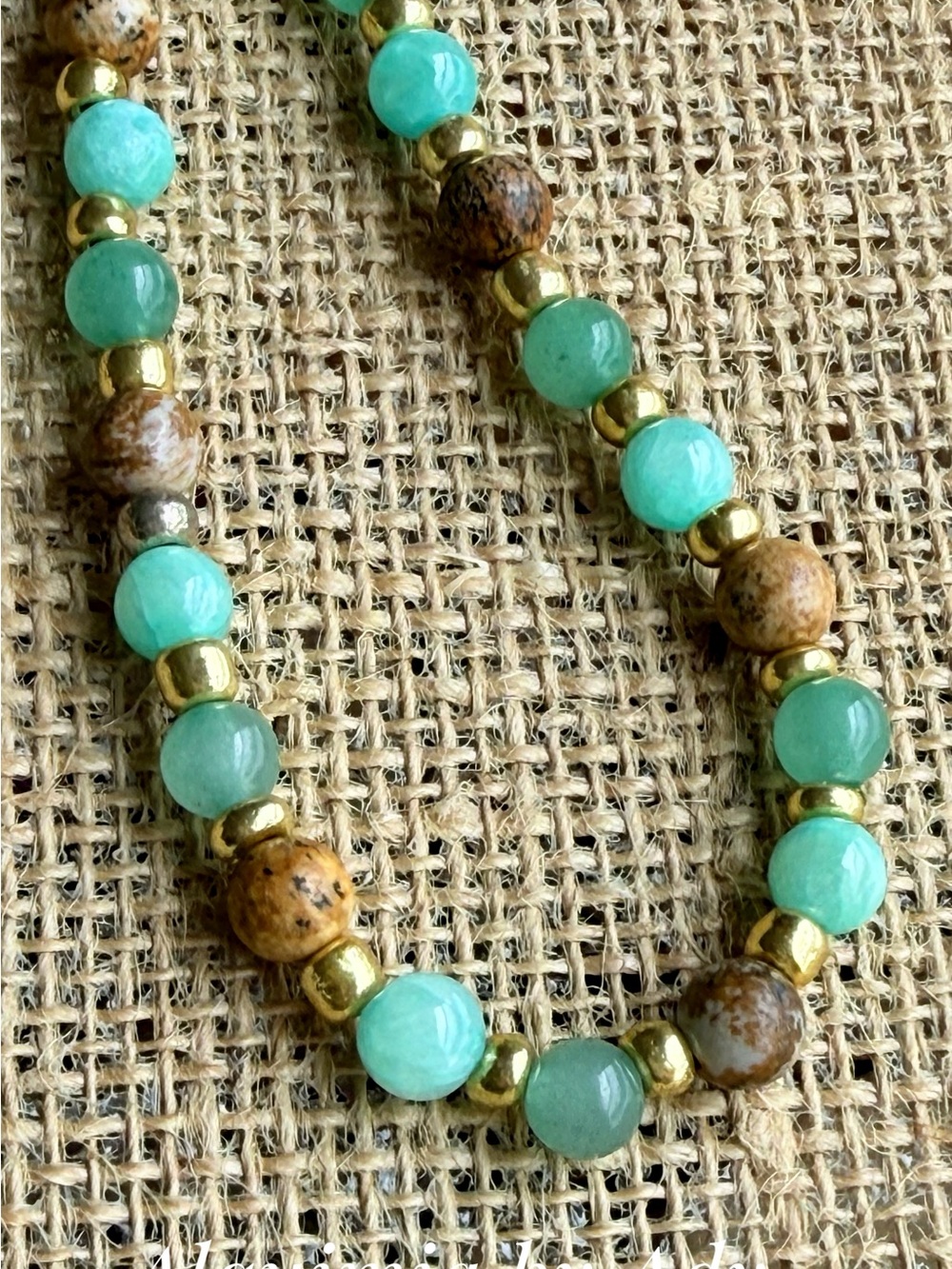 Alquimia Mint Green and Brown Beaded Necklace with Gold Accents